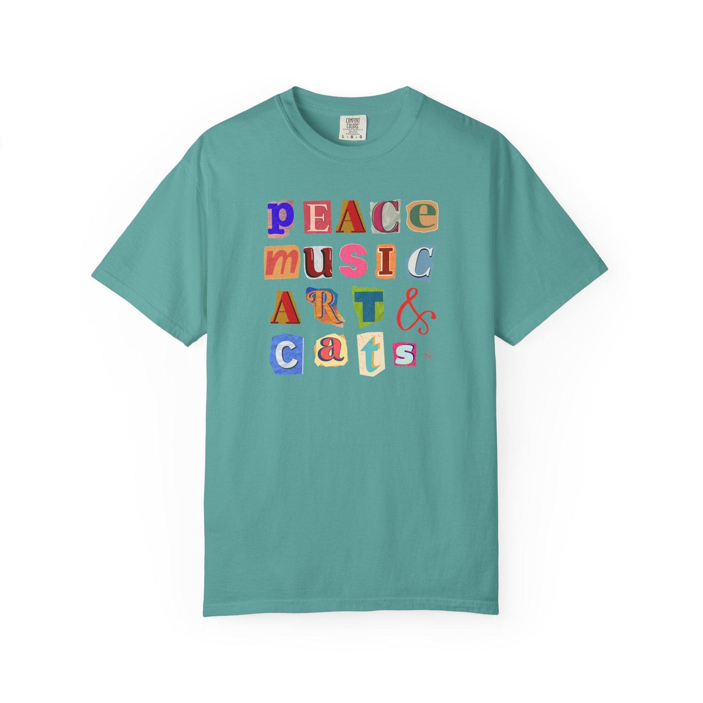 Peace, Music, Art & Cats Unisex Garment-Dyed T-shirt