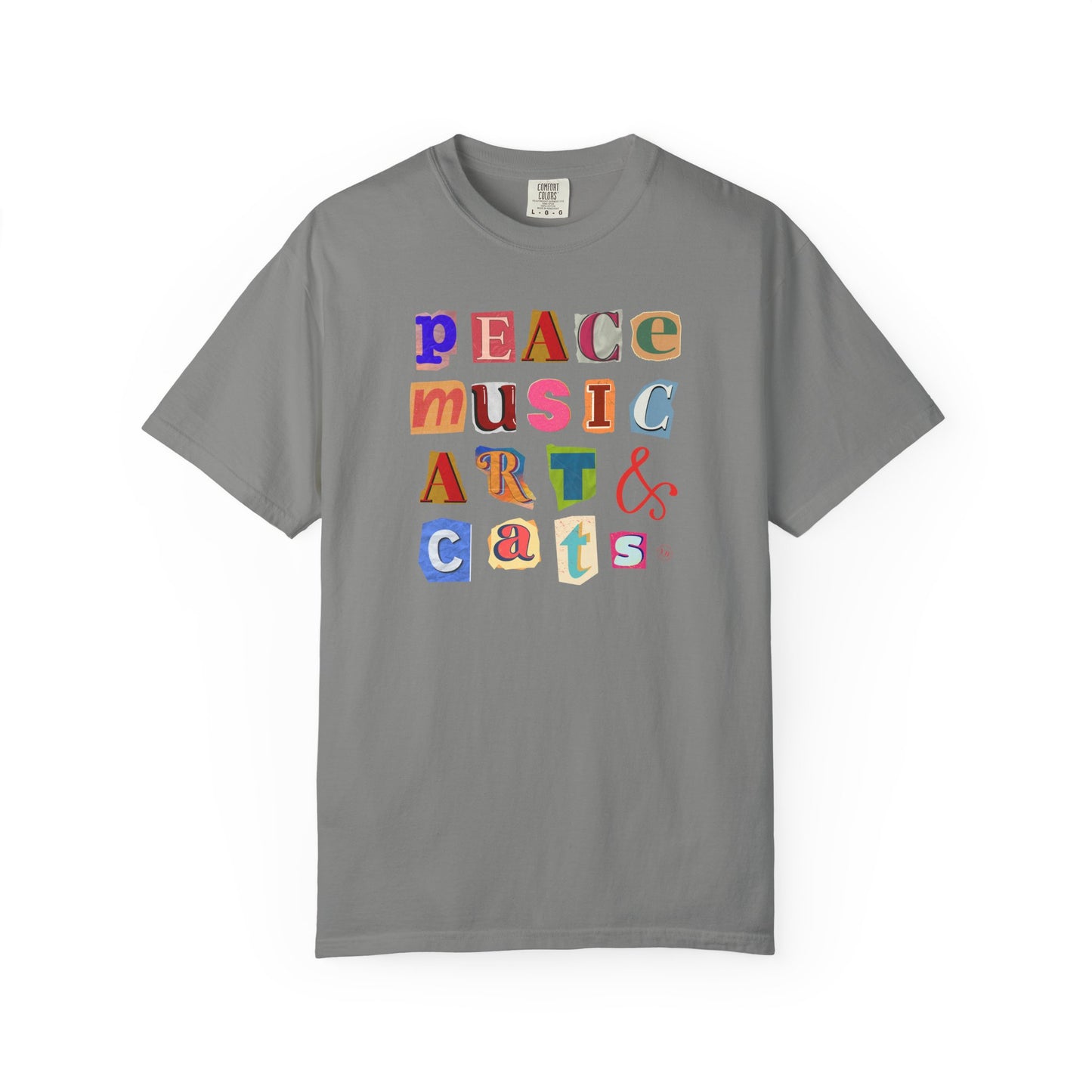 Peace, Music, Art & Cats Unisex Garment-Dyed T-shirt