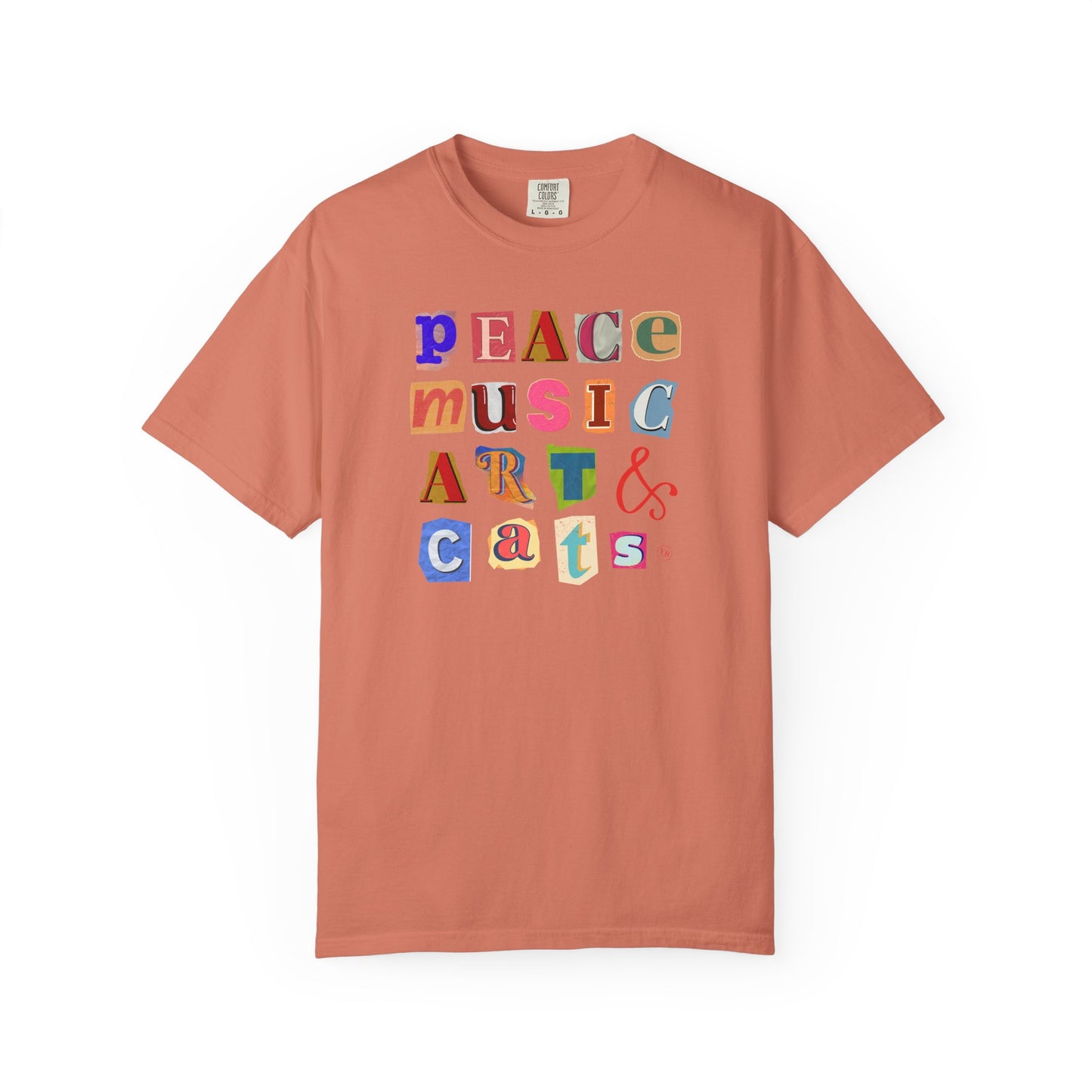 Peace, Music, Art & Cats Unisex Garment-Dyed T-shirt