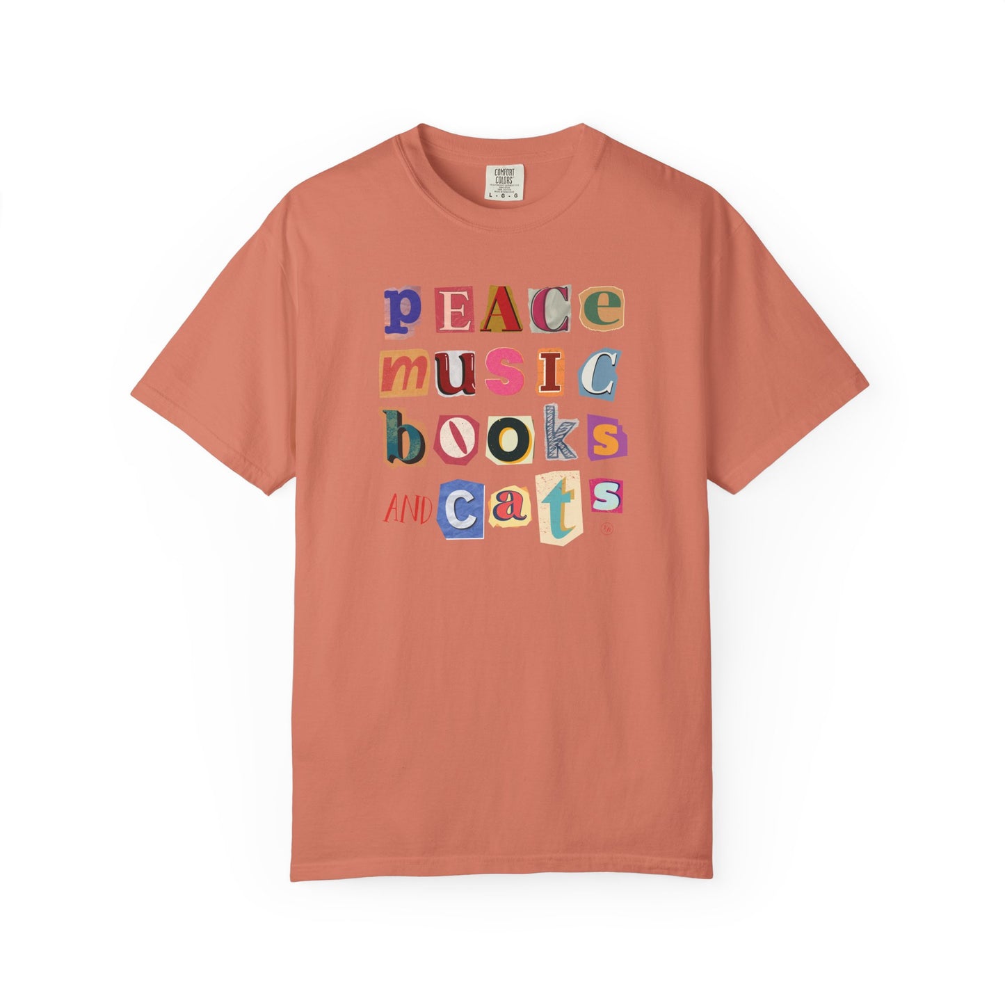 Peace, Music, Books & Cats Unisex Garment-Dyed T-shirt