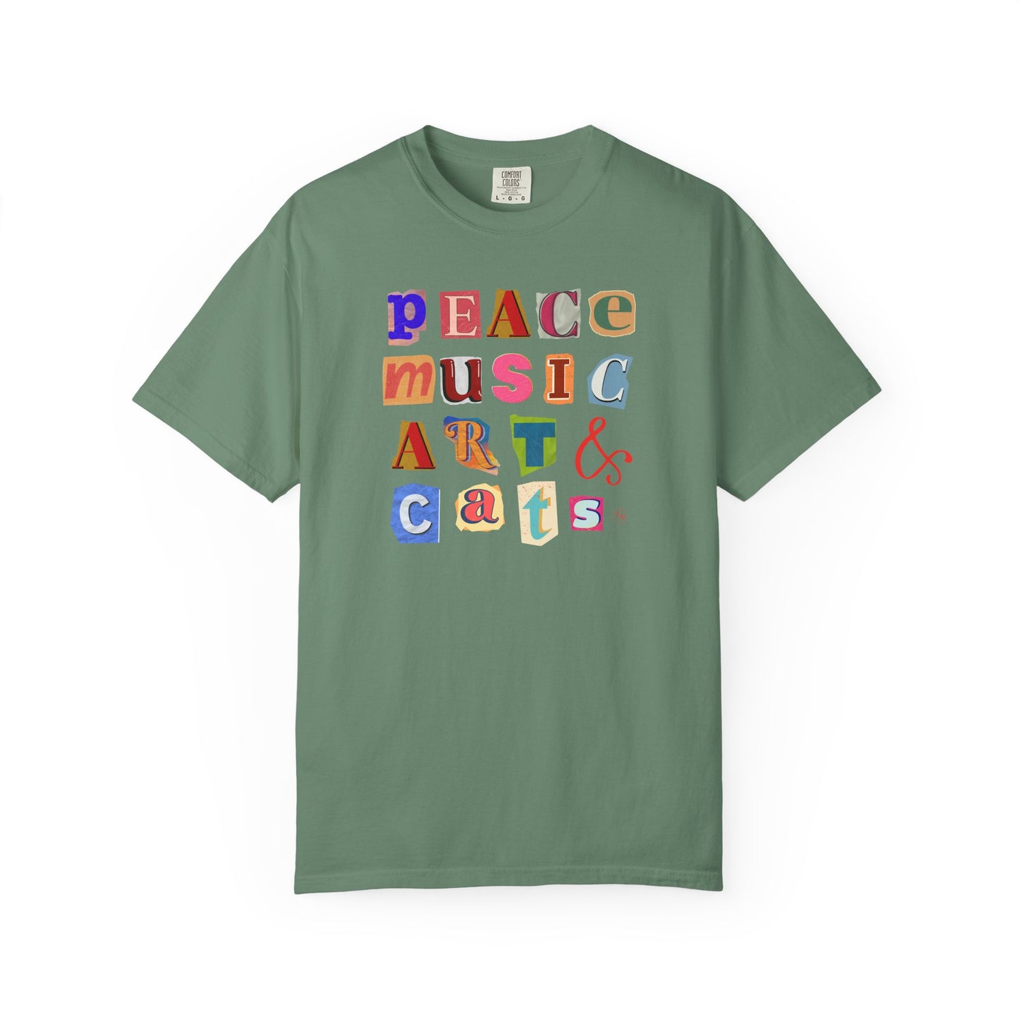 Peace, Music, Art & Cats Unisex Garment-Dyed T-shirt
