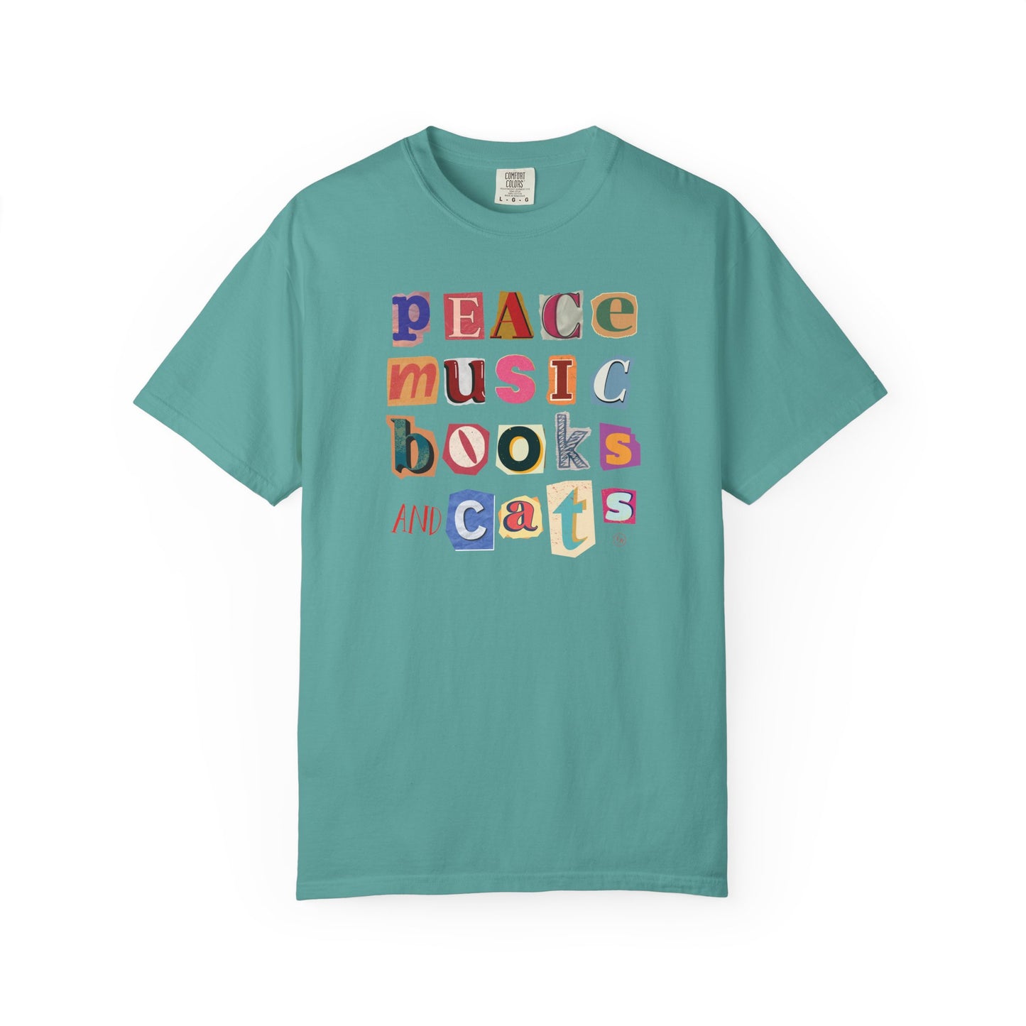 Peace, Music, Books & Cats Unisex Garment-Dyed T-shirt