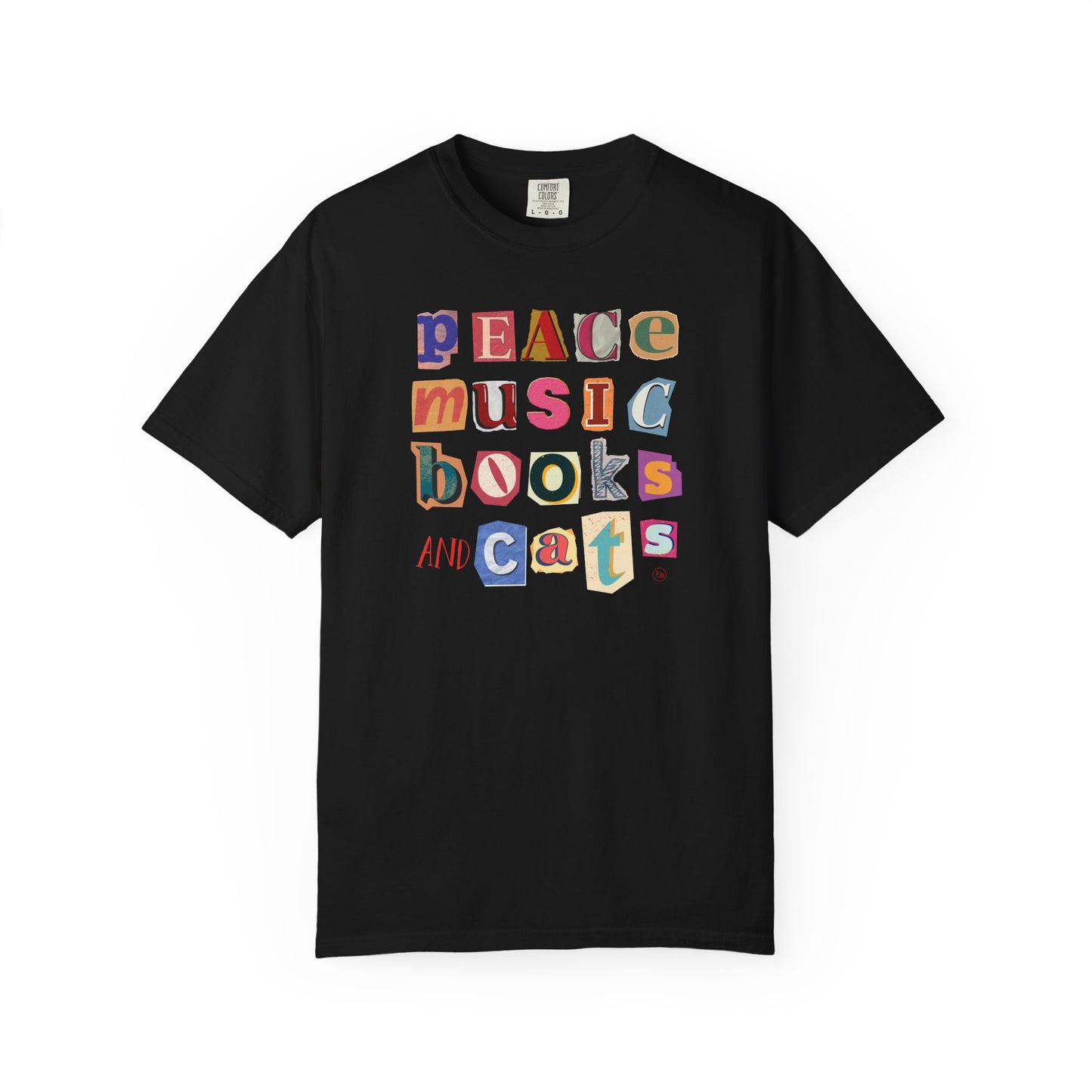 Peace, Music, Books & Cats Unisex Garment-Dyed T-shirt