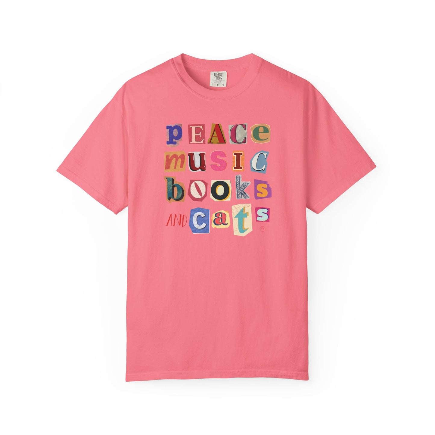 Peace, Music, Books & Cats Unisex Garment-Dyed T-shirt