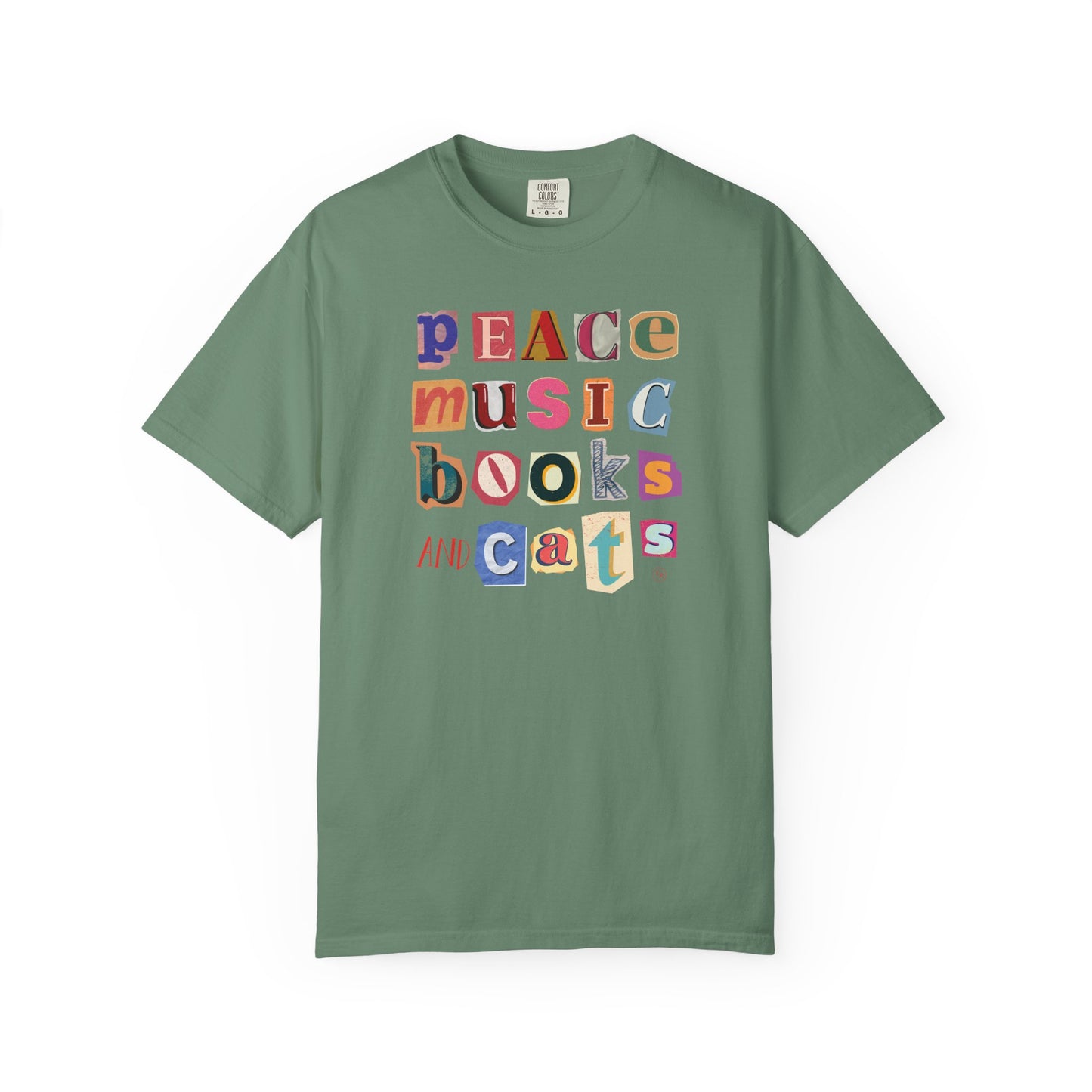 Peace, Music, Books & Cats Unisex Garment-Dyed T-shirt