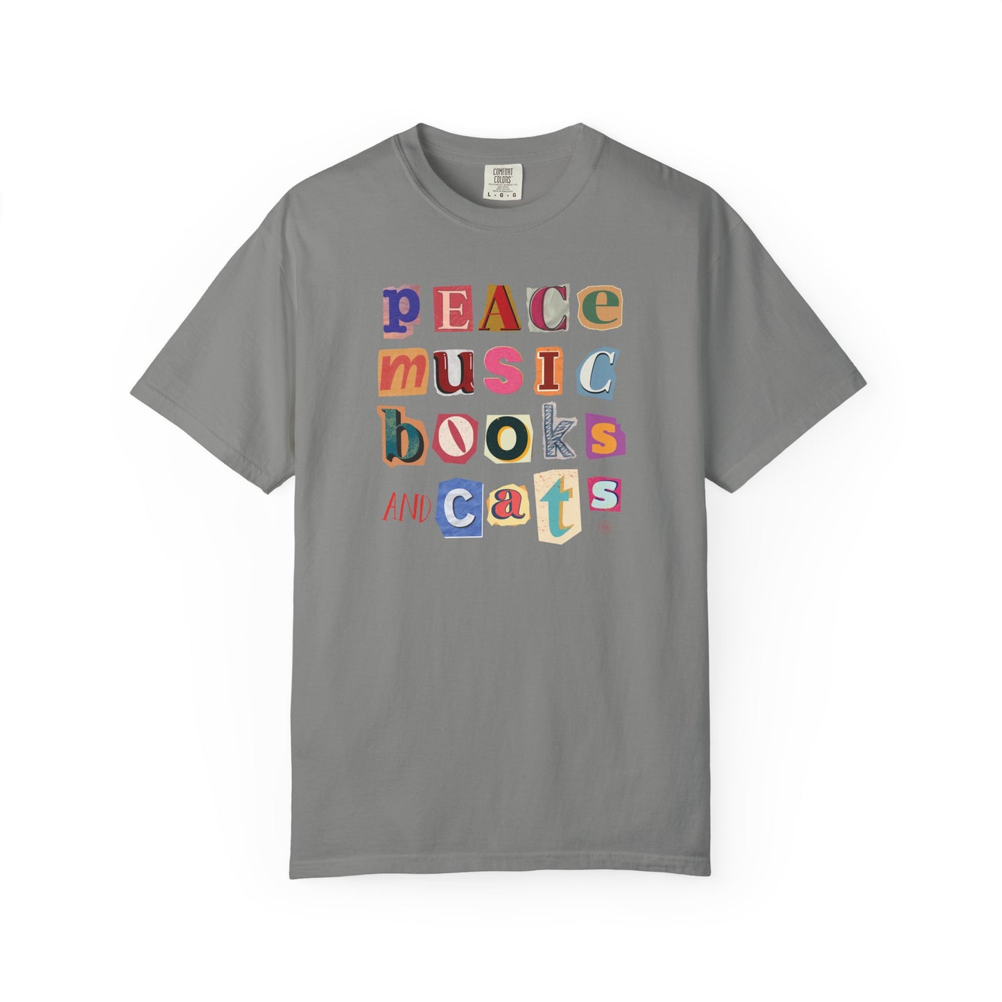 Peace, Music, Books & Cats Unisex Garment-Dyed T-shirt