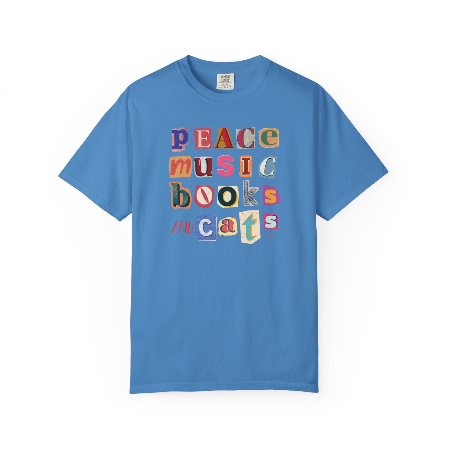 Peace, Music, Books & Cats Unisex Garment-Dyed T-shirt