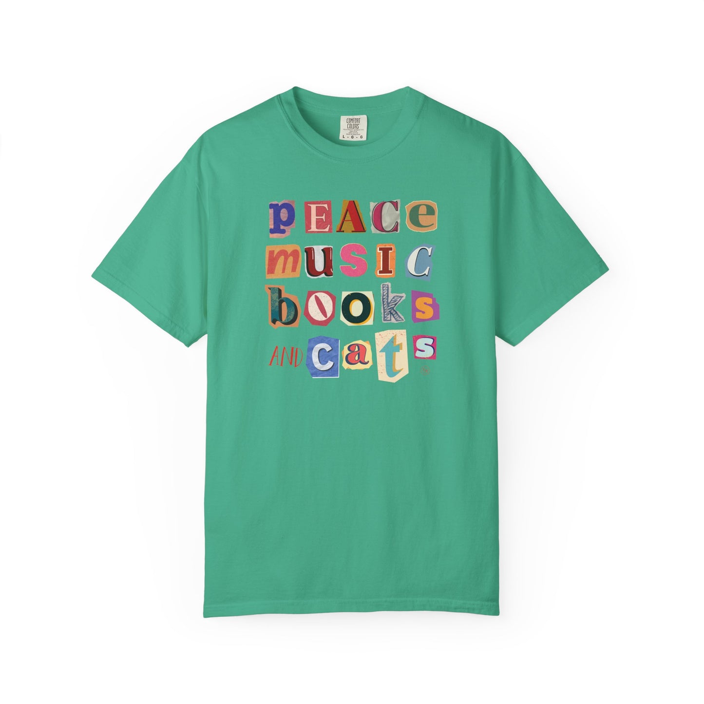 Peace, Music, Books & Cats Unisex Garment-Dyed T-shirt
