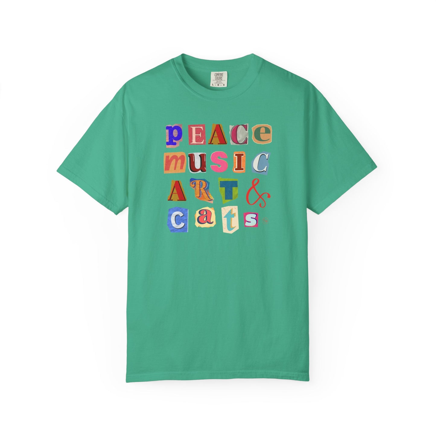 Peace, Music, Art & Cats Unisex Garment-Dyed T-shirt
