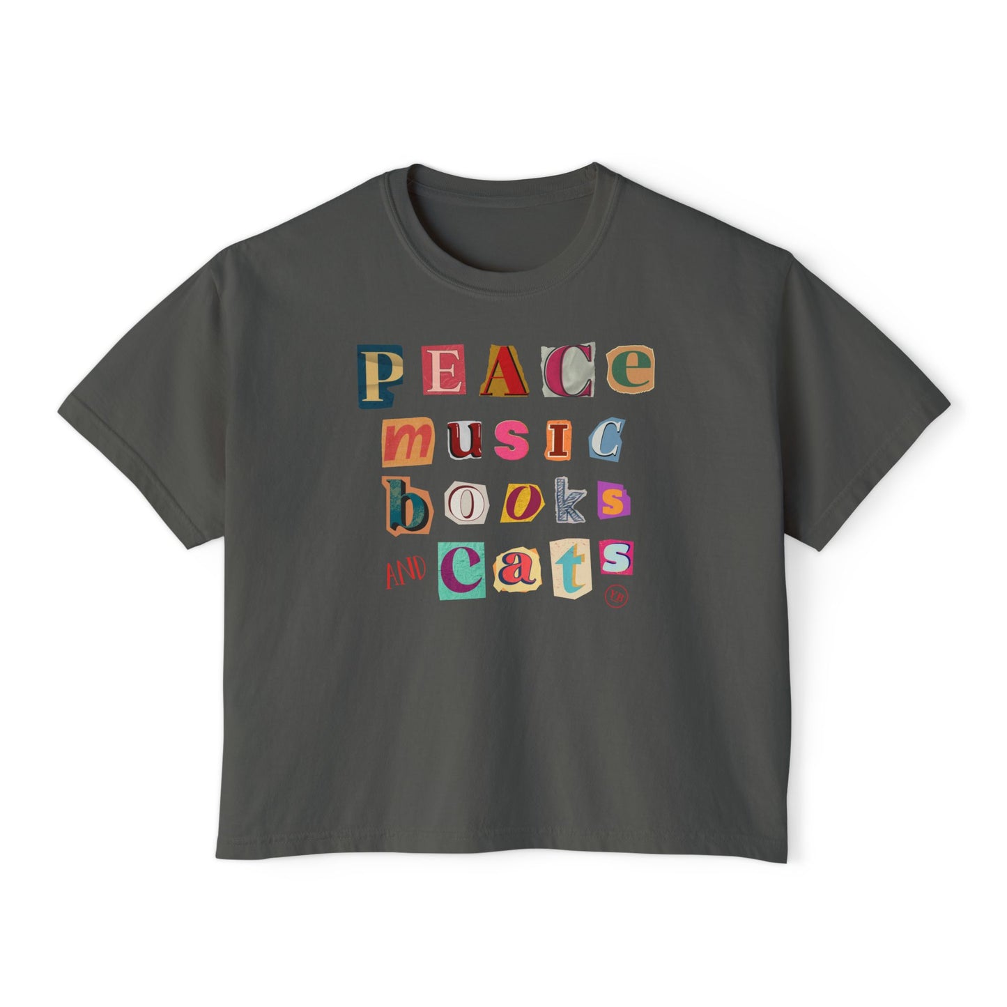 Peace, Music, Books and Cats Women's Boxy Tee