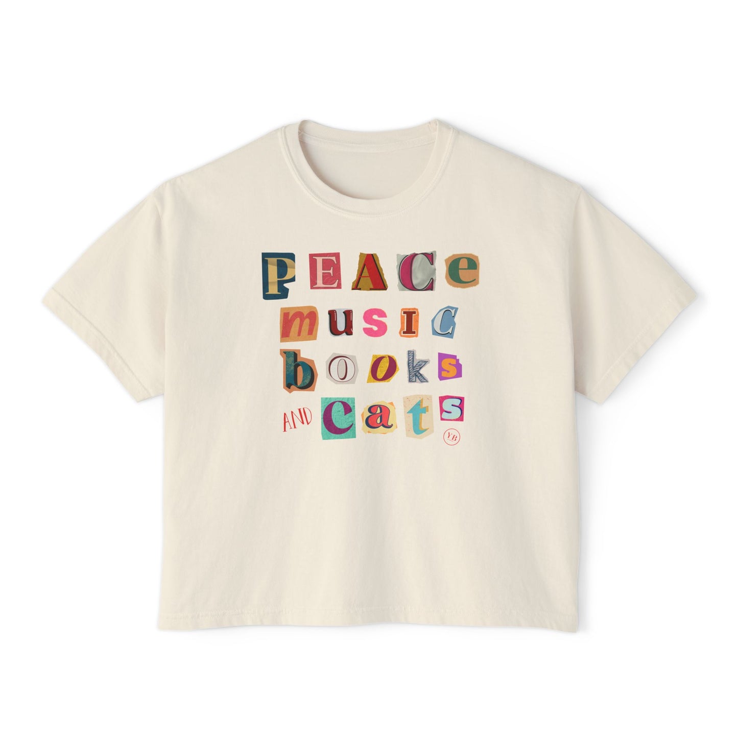 Peace, Music, Books and Cats Women's Boxy Tee