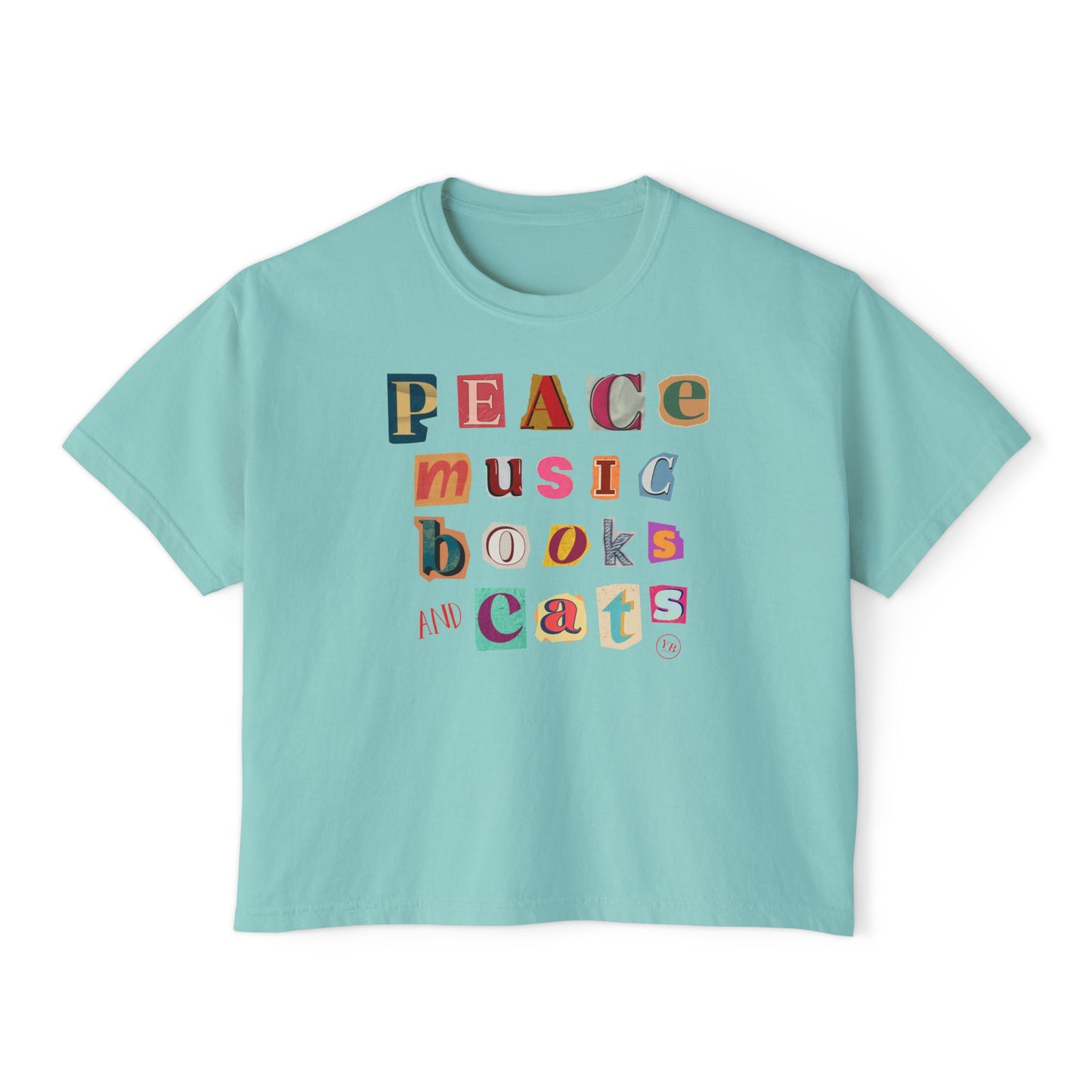 Peace, Music, Books and Cats Women's Boxy Tee